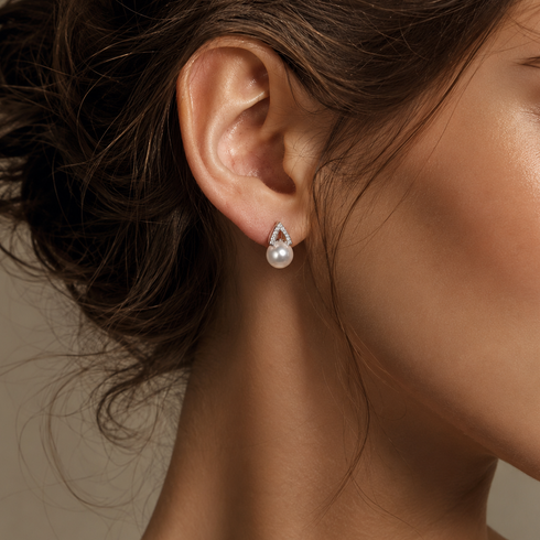 8-9mm Japanese Akoya CZ stud earrings by House Of Pearls with pearl drop