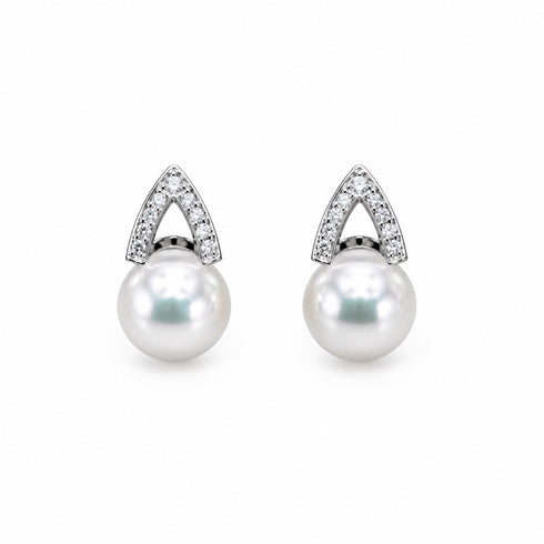 Earrings: House Of Pearls Akoya 8-9mm pearl stud with CZ pavé arch, a pair