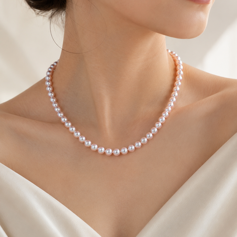 Pearl strand necklace with rosé Akoya pearls, 7.0–7.5mm, pink-white lustrous beads