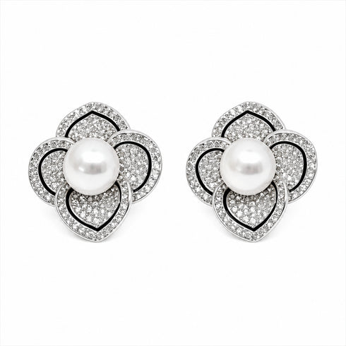 7-8mm Japanese White Akoya Pearl Flora Petal Earrings
