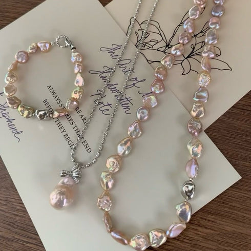 Keshi Freshwater Pearl Floral Petal Set in Iridescent Pink-Purple - Necklaces made with hand-selected pearls from House of Pearls