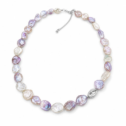 Keshi freshwater pearl floral petal set necklace in iridescent pink-purple by House of Pearls-TA