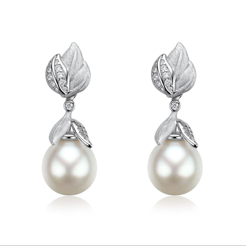 Pair of earrings from House Of Pearls: 8–9mm freshwater pearl CZ celestial drop in silver-tone metal