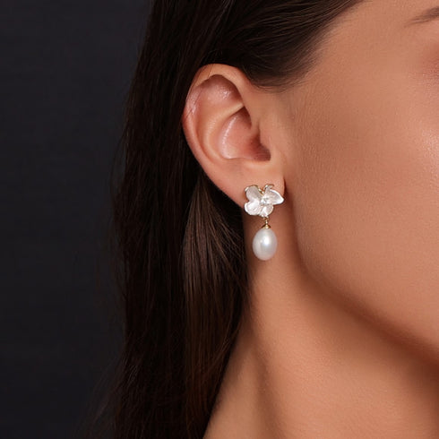 Magnolia Enamel Pearl Drop Necklace - Necklaces made with hand-selected pearls from House of Pearls