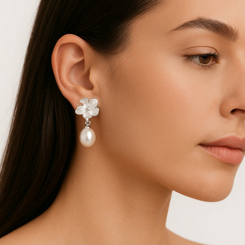 Magnolia Enamel Pearl Drop Necklace - Necklaces made with hand-selected pearls from House of Pearls