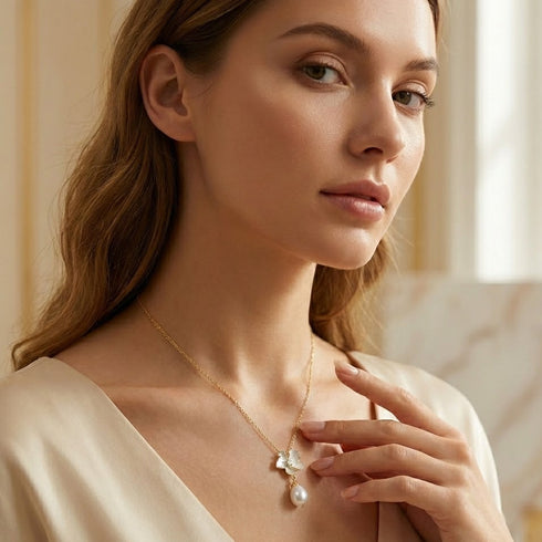 Magnolia Enamel Pearl Drop Necklace - Necklaces made with hand-selected pearls from House of Pearls