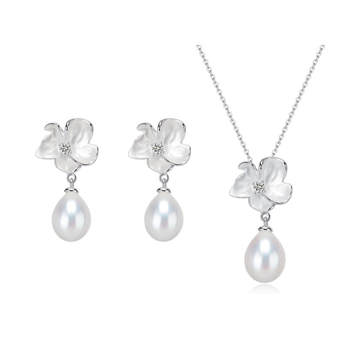 Magnolia Enamel Pearl Drop Earrings