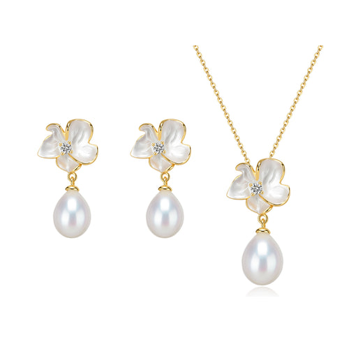 Magnolia Enamel Pearl Drop Earrings