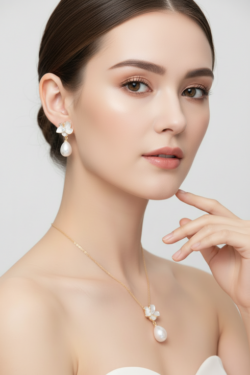 Magnolia Enamel Pearl Drop Earrings