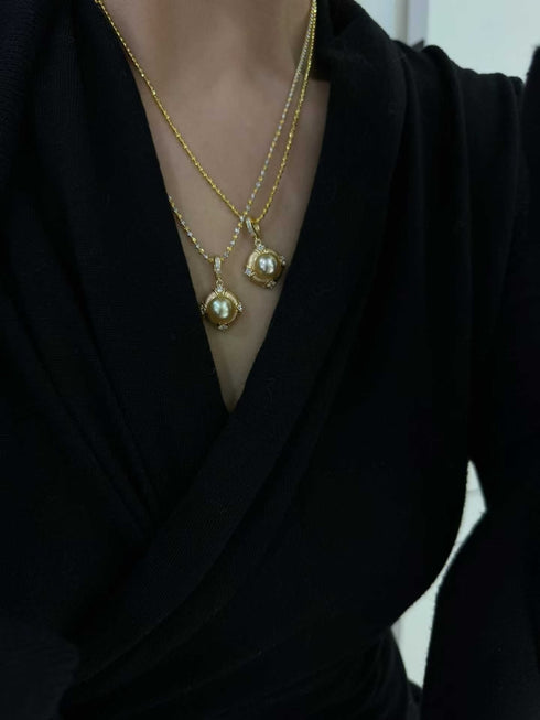 10-11mm South Sea Golden Pearl Buccellati-Inspired Pendant Necklace