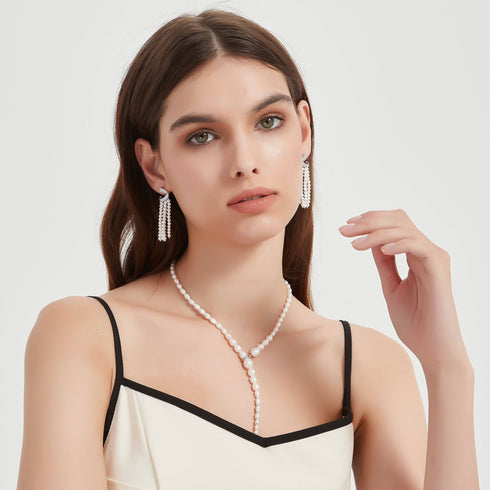 3-7mm Freshwater Snake Style Rice Pearl Necklace - House Of Pearls