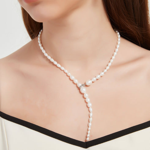 3-7mm Freshwater Snake Style Rice Pearl Necklace - House Of Pearls