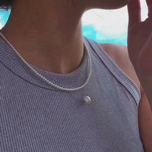 10-11mm Classic White Freshwater Pearl Floating Pendant Necklace - House Of Pearls