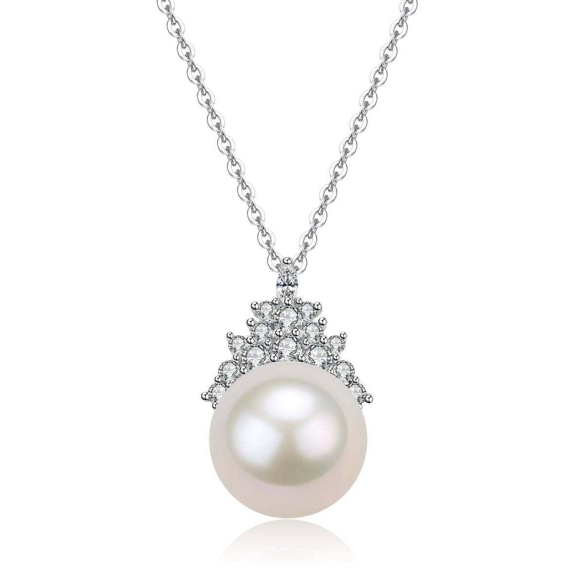 925 Sterling Silver Cubic Zirconia 12mm Freshwater Pearl Pendant hotsell Necklace