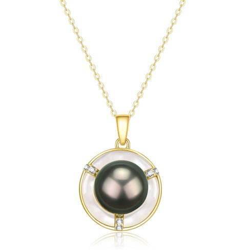10-11mm Tahitian Mother Of Pearl CZ Necklace - House Of Pearls