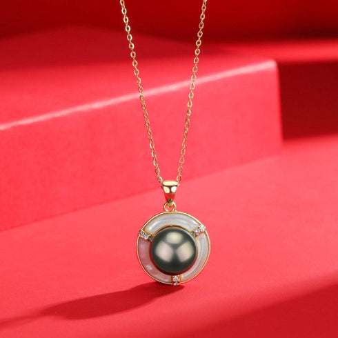 10-11mm Tahitian Mother Of Pearl CZ Necklace - House Of Pearls