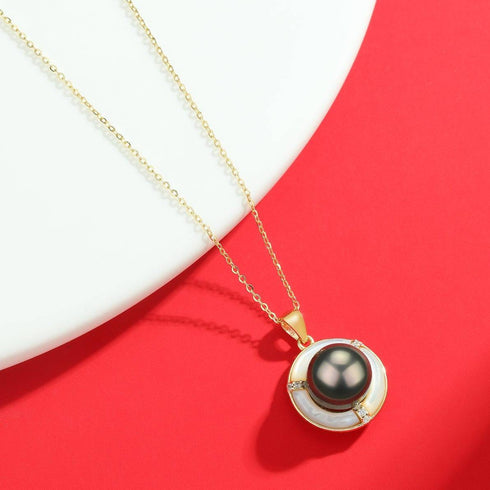 10-11mm Tahitian Mother Of Pearl CZ Necklace - House Of Pearls