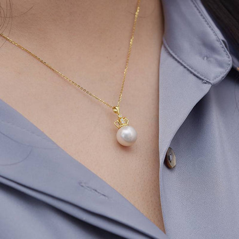 11-12mm Freshwater Pearl & Crown Pendant Necklace - House Of Pearls