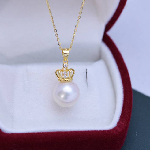 11-12mm Freshwater Pearl & Crown Pendant Necklace - House Of Pearls