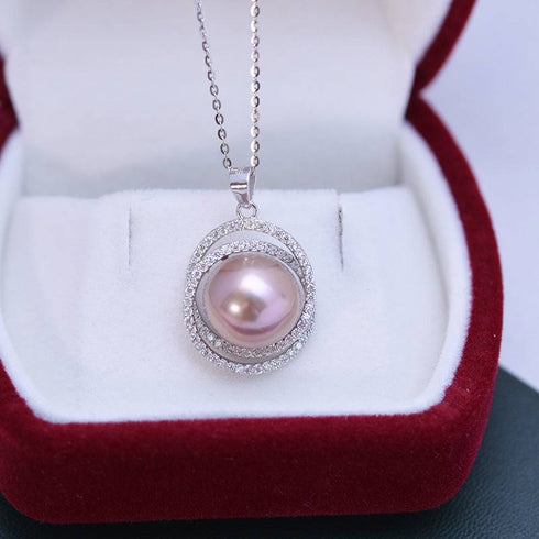 11-12mm Freshwater Pearl & Rose Pendant Necklace - House Of Pearls