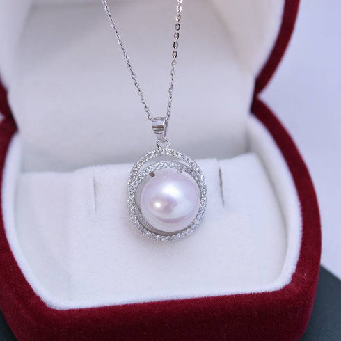 11-12mm Freshwater Pearl & Rose Pendant Necklace - House Of Pearls