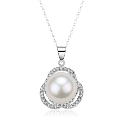 11-12mm Freshwater Pearl & Rose Pendant Necklace - House Of Pearls
