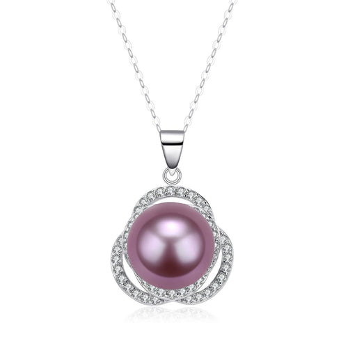 11-12mm Freshwater Pearl & Rose Pendant Necklace - House Of Pearls