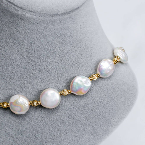 12-13mm Coin Shaped Baroque Freshwater Pearl Toggle Necklace - Necklaces made with hand-selected pearls from House of Pearls
