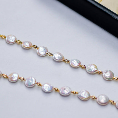 12-13mm Coin Shaped Baroque Freshwater Pearl Toggle Necklace - Necklaces made with hand-selected pearls from House of Pearls