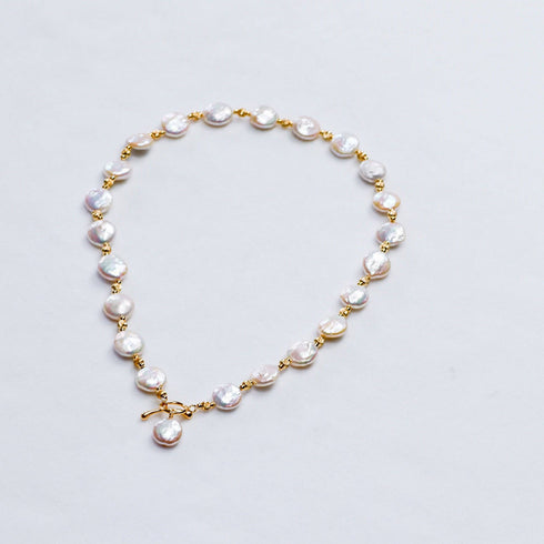 12-13mm Coin Shaped Baroque Freshwater Pearl Toggle Necklace - Necklaces made with hand-selected pearls from House of Pearls