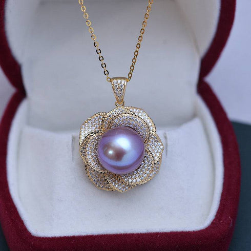 12-13mm Freshwater Pearls & Miya Floral Pendant Necklace - House Of Pearls