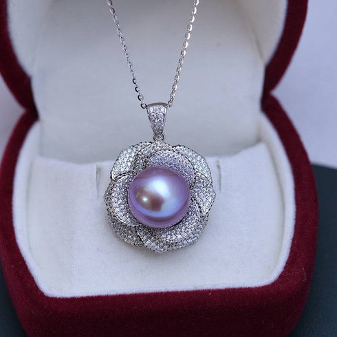 12-13mm Freshwater Pearls & Miya Floral Pendant Necklace - House Of Pearls