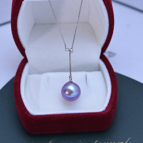 12-13mm Purple freshwater pearl Y-shaped necklace by House of Pearls-JT on a silver chain