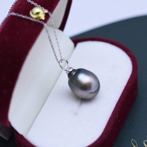 12-14mm Tahitian South Sea Baroque Pearl & Teardrop Pendant Necklace Silver - House Of Pearls