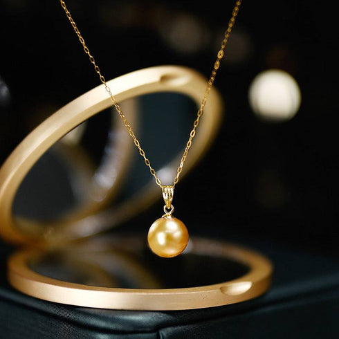 18K Gold Golden South Sea Pearl & Gloria Pendant Necklace - House Of Pearls