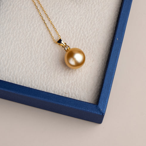 18K Gold Golden South Sea Pearl & Mary Pendant Necklace - House Of Pearls