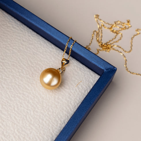 18K Gold Golden South Sea Pearl & Mary Pendant Necklace - House Of Pearls