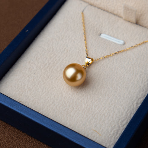 18K Gold Golden South Sea Pearl & Mary Pendant Necklace - House Of Pearls