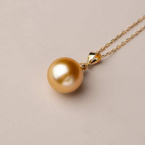 18K Gold Golden South Sea Pearl & Mary Pendant Necklace - House Of Pearls