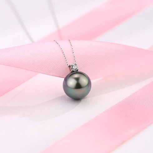 18K Pure Gold 10-12mm Tahitian Pearl & Sasha Diamond Pendant Necklace - House Of Pearls