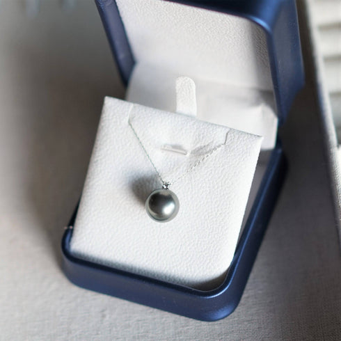 18K Pure Gold 10-12mm Tahitian Pearl & Sasha Diamond Pendant Necklace - House Of Pearls