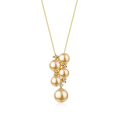 Five-Drop Golden South Sea Pearl Gold Pendant 18K Pure Gold - House Of Pearls