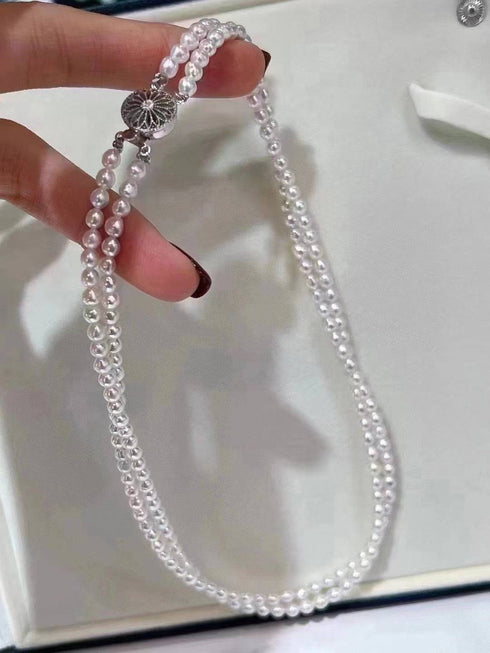 3-4mm Dainty White Freshwater Pearl Dual Strand Necklace - House Of Pearls