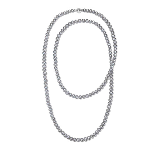 35-Inch Grey Freshwater Pearl Long Strand Necklace - House Of Pearls
