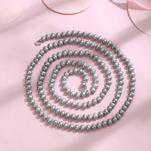 35-Inch Grey Freshwater Pearl Long Strand Necklace - House Of Pearls