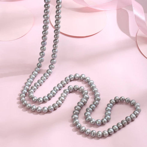 35-Inch Grey Freshwater Pearl Long Strand Necklace - House Of Pearls