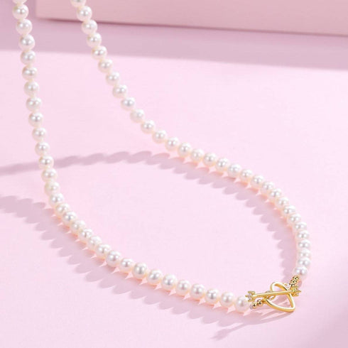 4-5mm Freshwater Pearl Necklace with Heart Clasp - House Of Pearls