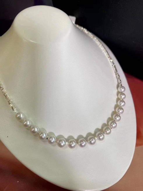 4-5mm Smile Pearl Silver Shards Necklace - House Of Pearls