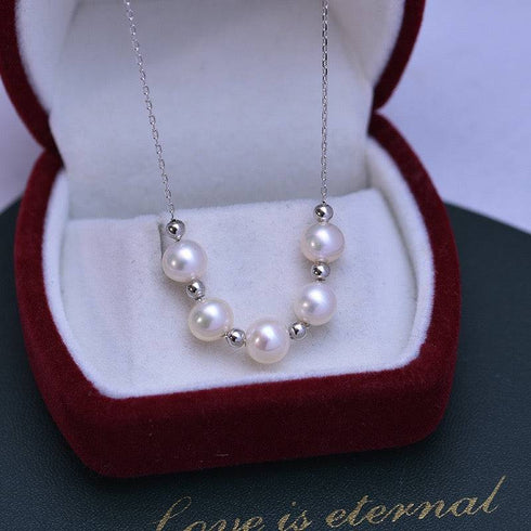 6-7mm Five Drops White Freshwater Smile Pearl Necklace - House Of Pearls