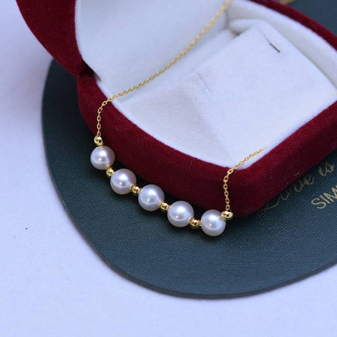 6-7mm Five Drops White Freshwater Smile Pearl Necklace - House Of Pearls